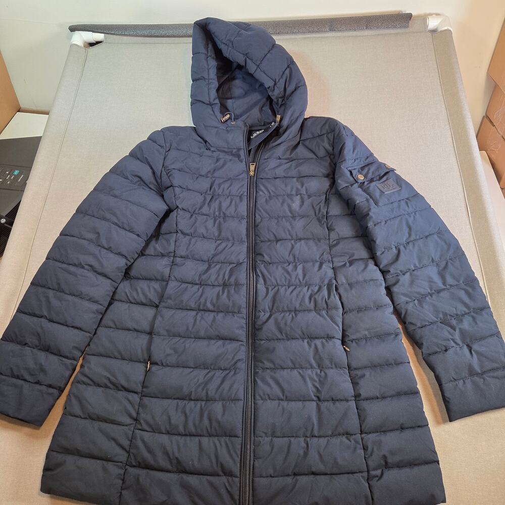 Lauren Ralph Lauren Women’s Long Hooded Puffer Coat Jacket Navy Size Large